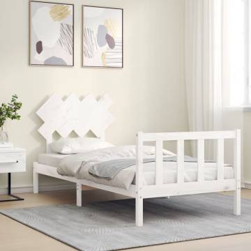 White Solid Wood Bed Frame with Headboard - Single Size