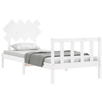 White Solid Wood Bed Frame with Headboard - Single Size