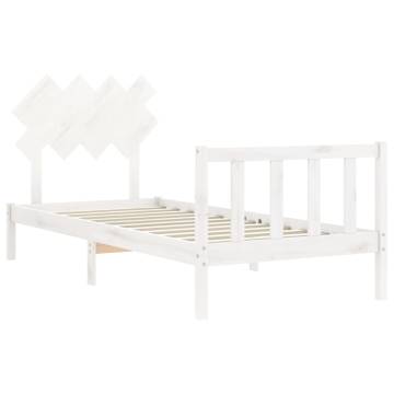 White Solid Wood Bed Frame with Headboard - Single Size