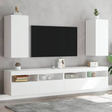 Stylish TV Wall Cabinets with LED Lights - White 2 pcs