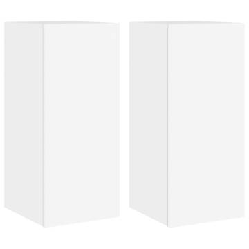 Stylish TV Wall Cabinets with LED Lights - White 2 pcs