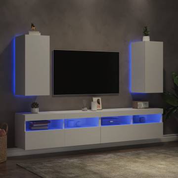 Stylish TV Wall Cabinets with LED Lights - White 2 pcs