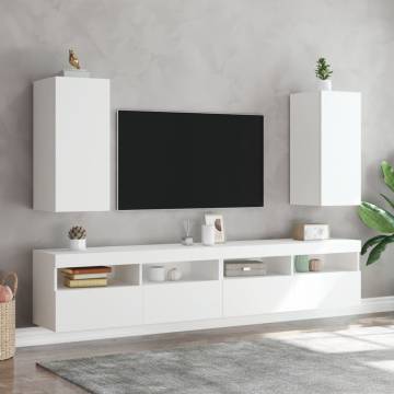 Stylish TV Wall Cabinets with LED Lights - White 2 pcs