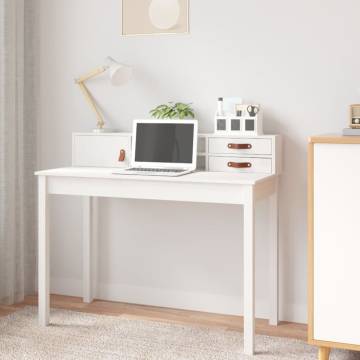 Stylish White Desk 110x50 cm | Solid Pine Wood - Hipo Market