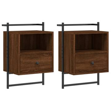 Wall-Mounted Bedside Cabinets - Brown Oak | HipoMarket