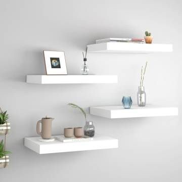 Stylish Floating Wall Shelves - Set of 4 - White MDF