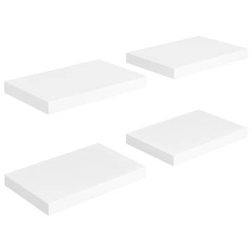 Stylish Floating Wall Shelves - Set of 4 - White MDF