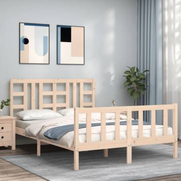 Solid Wood Bed Frame with Headboard - 140x190 cm | Hipo Market