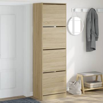 Shoe Cabinet with 4 Flip-Drawers - Sonoma Oak - 60x42x204 cm