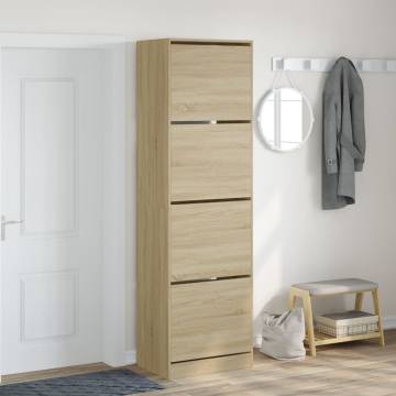 Shoe Cabinet with 4 Flip-Drawers - Sonoma Oak - 60x42x204 cm