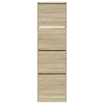 Shoe Cabinet with 4 Flip-Drawers - Sonoma Oak - 60x42x204 cm