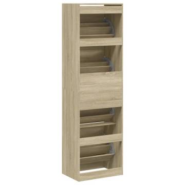 Shoe Cabinet with 4 Flip-Drawers - Sonoma Oak - 60x42x204 cm