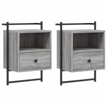 Wall-Mounted Bedside Cabinets - Grey Sonoma - 2 pcs