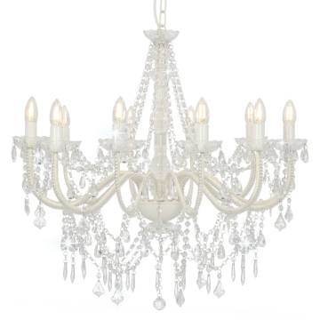 Elegant White Chandelier with Beads - 12 x E14 Bulbs