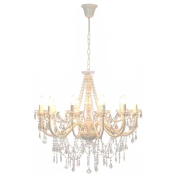 Elegant White Chandelier with Beads - 12 x E14 Bulbs