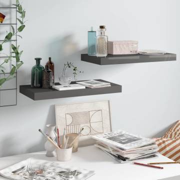 Stylish Floating Wall Shelves - High Gloss Grey (2 pcs)