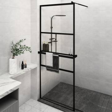 Stylish Black Walk-in Shower Wall with Shelf - 80x195 cm