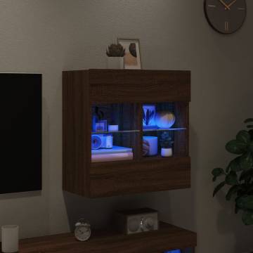 TV Wall Cabinet with LED Lights - Brown Oak | Hipomarket UK