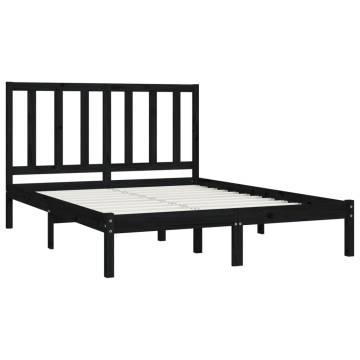 Black Solid Wood Pine Bed Frame 140x190 cm - Hipomarket