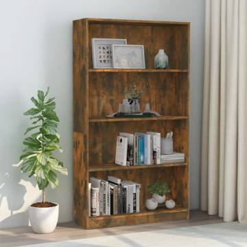 4-Tier Smoked Oak Book Cabinet - Stylish Storage Solution