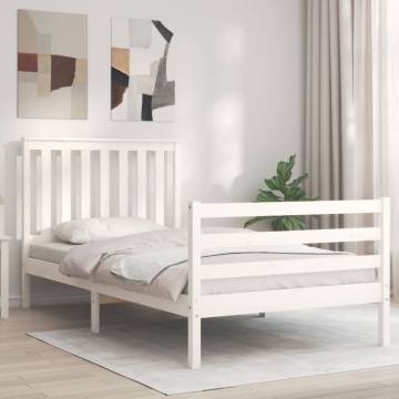 White Wooden Bed Frame with Headboard 100x200 cm | HipoMarket