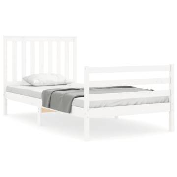 White Wooden Bed Frame with Headboard 100x200 cm | HipoMarket