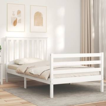 White Wooden Bed Frame with Headboard 100x200 cm | HipoMarket