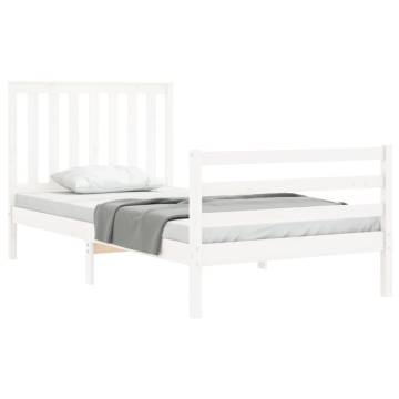 White Wooden Bed Frame with Headboard 100x200 cm | HipoMarket