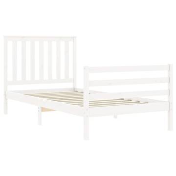 White Wooden Bed Frame with Headboard 100x200 cm | HipoMarket