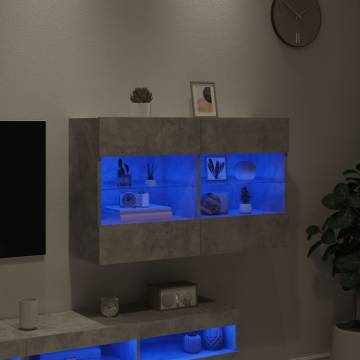 Stylish TV Wall Cabinet with LED Lights - Concrete Grey