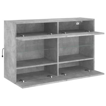 Stylish TV Wall Cabinet with LED Lights - Concrete Grey