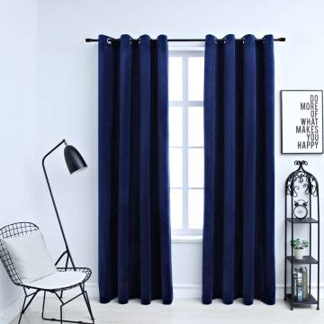 Elegant Dark Blue Velvet Blackout Curtains - 2 pcs (140x225 cm)