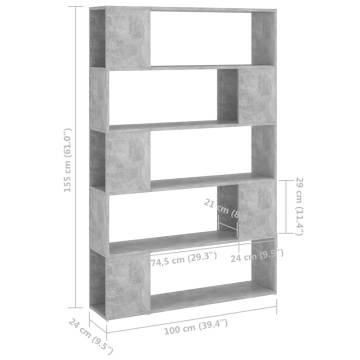 Book Cabinet Room Divider - Concrete Grey 100x24x155 cm