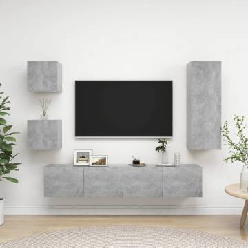 5 Piece TV Cabinet Set - Concrete Grey Engineered Wood