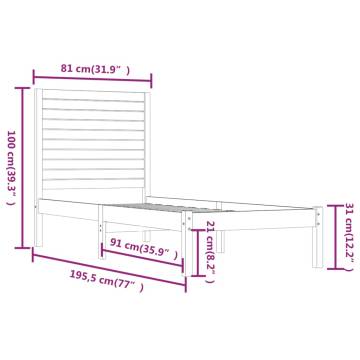 Solid Wood Bed Frame 75x190 cm - Small Single | Hipomarket