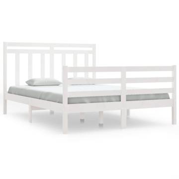 White Solid Wood Bed Frame 140x190 cm - Timeless Design