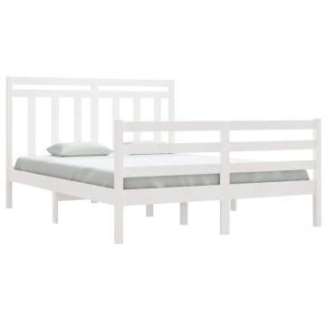 White Solid Wood Bed Frame 140x190 cm - Timeless Design