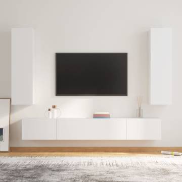 4 Piece White TV Cabinet Set - Engineered Wood | HiPo Market