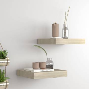 Stylish Floating Wall Shelves - Oak - Set of 2 | HipoMarket UK