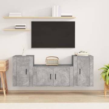 3 Piece TV Cabinet Set - Concrete Grey Engineered Wood