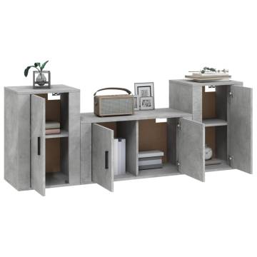 3 Piece TV Cabinet Set - Concrete Grey Engineered Wood