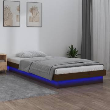 LED Bed Frame Honey Brown 75x190 cm - Solid Wood Design