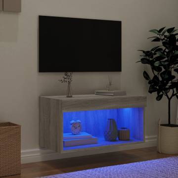 TV Cabinet with LED Lights - Grey Sonoma 60x30 cm