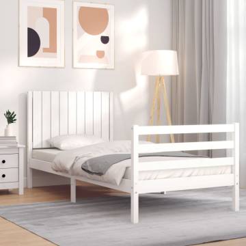 White Single Bed Frame with Headboard | Solid Pine Wood