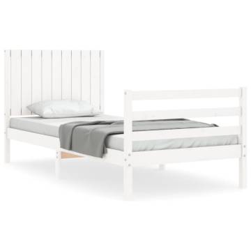 White Single Bed Frame with Headboard | Solid Pine Wood