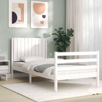 White Single Bed Frame with Headboard | Solid Pine Wood