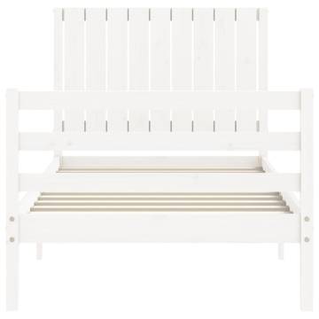 White Single Bed Frame with Headboard | Solid Pine Wood