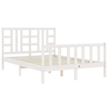 White Double Bed Frame with Headboard - Solid Pine Wood