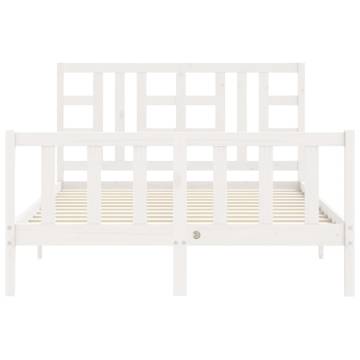 White Double Bed Frame with Headboard - Solid Pine Wood