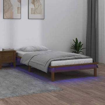 LED Bed Frame Honey Brown 75x190cm - Solid Wood & RGB Lights